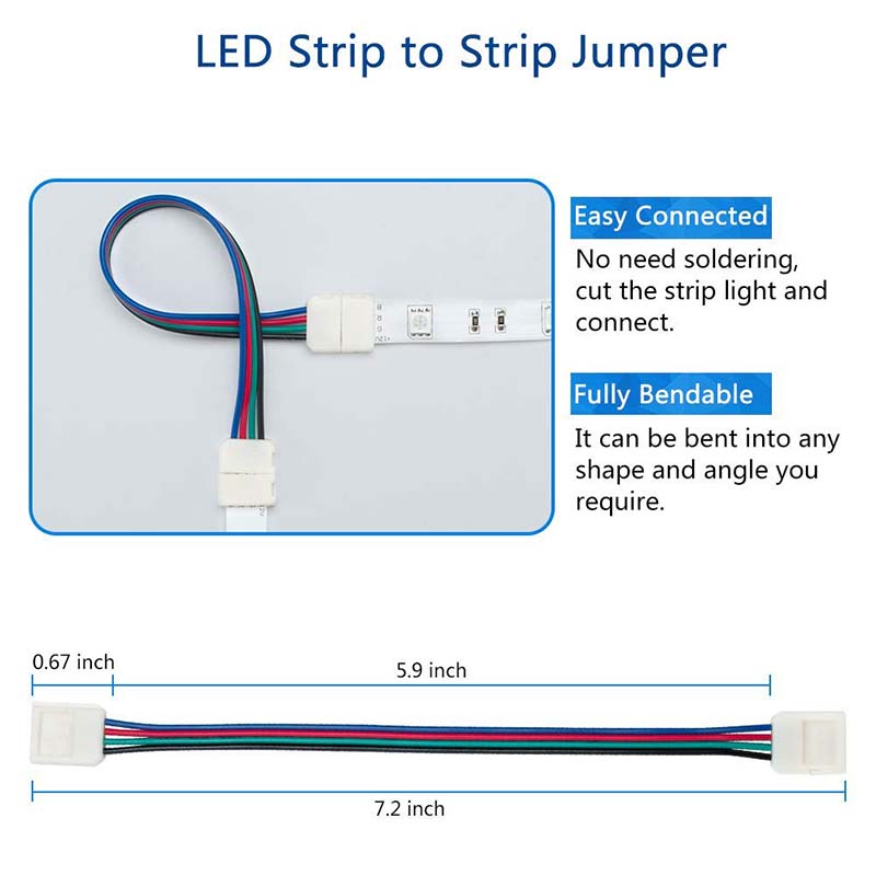 LED 5050 RGB Strip Light Connector 4 Conductor 10 mm Wide Strip to Strip Jumper